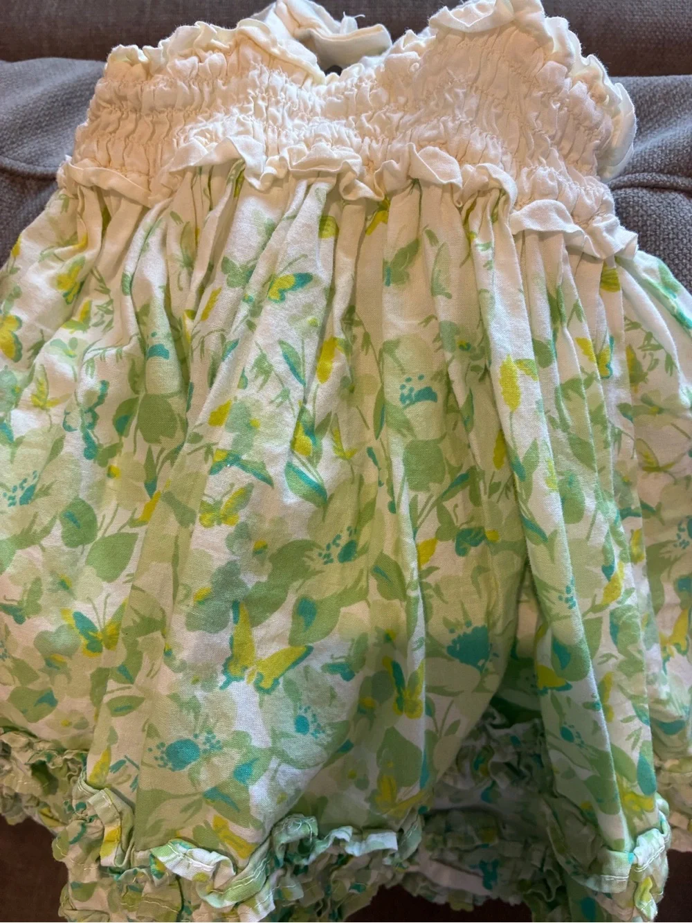 GAP White and Green Floral Ruffle Sundress